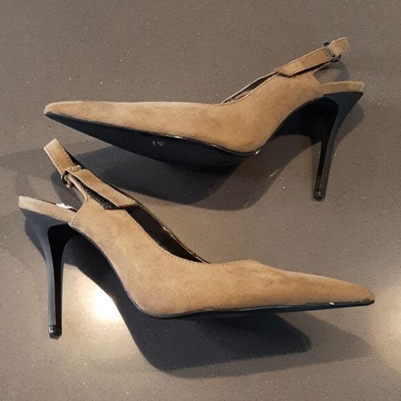 NEW Bershka 37 Brown Pointy Toe Slingback Heels - Picture 8 of 11